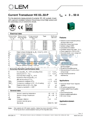 HX03-P datasheet - Current Transducer