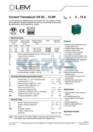 HX05-NP datasheet - Current Transducer