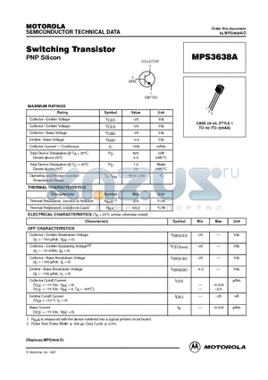 MPS3638A datasheet - Switching Transistor(PNP Silicon)