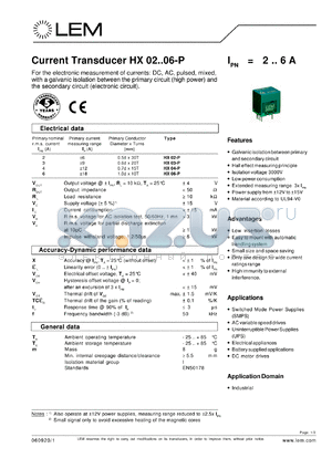 HX06-P datasheet - Current Transducer
