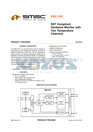 EMC1102-ACZL-TR datasheet - SST Compliant Hardware Monitor with Two Temperature Channels