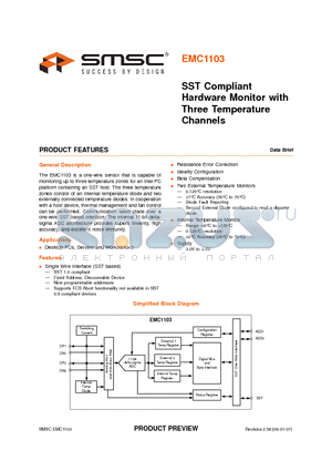 EMC1103 datasheet - SST Compliant Hardware Monitor with Three Temperature Channels