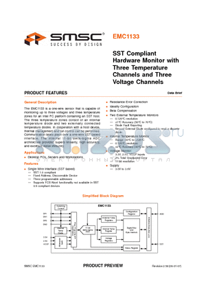 EMC1133 datasheet - SST Compliant Hardware Monitor with Three Temperature Channels and Three Voltage Channels
