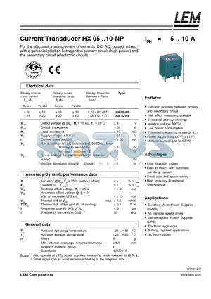 HX10-NP datasheet - Current Transducer HX 05~10-NP
