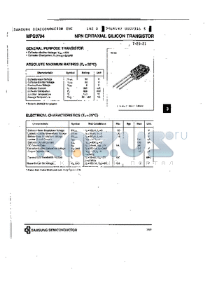 MPS3704 datasheet - NPN (GENERAL PURPOSE TRANSISTOR)