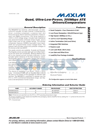 MAX9972 datasheet - Quad, Ultra-Low-Power, 300Mbps ATE Drivers/Comparators