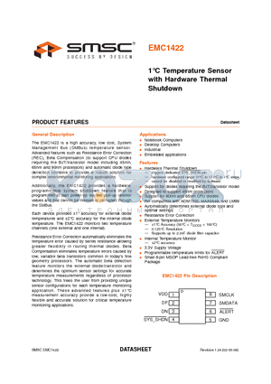 EMC1422_08 datasheet - 1`C Temperature Sensor with Hardware Thermal Shutdown