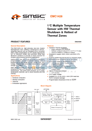 EMC1428 datasheet - 1`C Multiple Temperature Sensor with HW Thermal Shutdown & Hottest of Thermal Zones