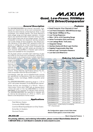 MAX9964BJCCQ datasheet - Quad, Low-Power, 500Mbps ATE Driver/Comparator