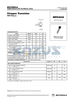 MPS404A datasheet - Chopper Transistor