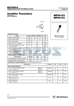 MPS4123 datasheet - Amplifier Transistors