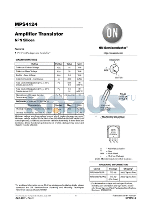 MPS4124RLRA datasheet - Amplifier Transistor