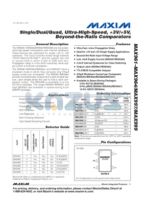 MAX997EUA-T datasheet - Single/Dual/Quad, Ultra-High-Speed, 3V/5V, Beyond-the-Rails Comparators