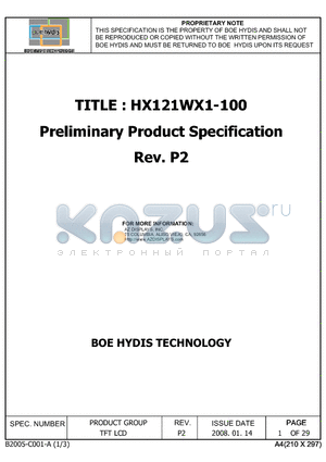 HX121WX1-100 datasheet - Preliminary Product Specification