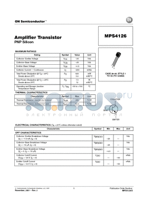 MPS4126 datasheet - Amplifier Transistor(PNP Silicon)