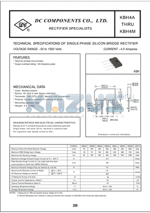 KBH4D datasheet - TECHNICAL SPECIFICATIONS OF SINGLE-PHASE SILICON BRIDGE RECTIFIER