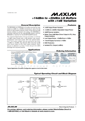 MAX9989ETP datasheet - 14dBm to 20dBm LO Buffers with a1dB Variation