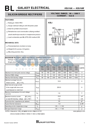 KBJ10A datasheet - SILICON BRIDGE RECTIFIERS