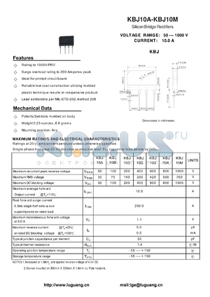 KBJ10B datasheet - Silicon Bridge Rectifiers