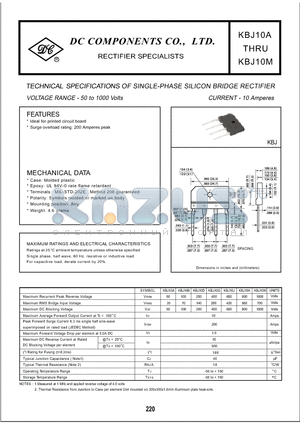 KBJ10G datasheet - TECHNICAL SPECIFICATIONS OF SINGLE-PHASE SILCON BRIDGE RECTIFIER