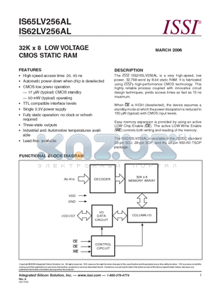 IS62LV256AL-45J datasheet - 32K x 8 LOW VOLTAGE CMOS STATIC RAM