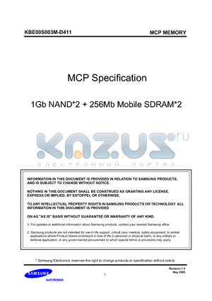 KBE00S003M-D411 datasheet - 1Gb NAND*2  256Mb Mobile SDRAM*2