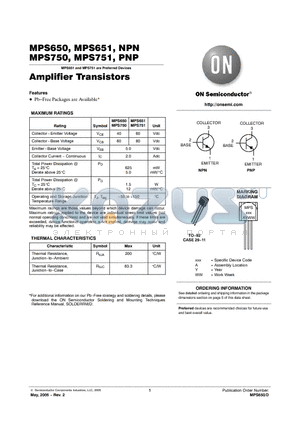 MPS650RLRA datasheet - Amplifier Transistors