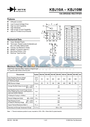 KBJ10M datasheet - 10A BRIDGE RECTIFIER