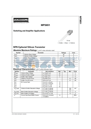 MPS651 datasheet - Switching and Amplifier Applications