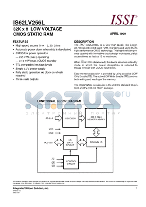 IS62LV256L-25J datasheet - 32K x 8 LOW VOLTAGE CMOS STATIC RAM