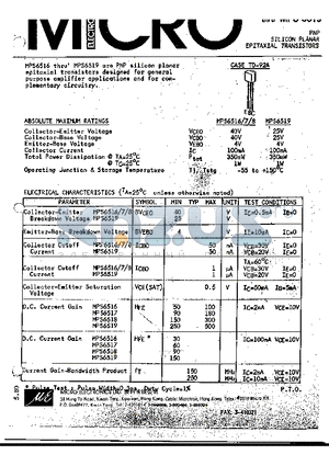 MPS6519 datasheet - PNP SILICON PLANAR EPITAXIAL TRANSISTORS