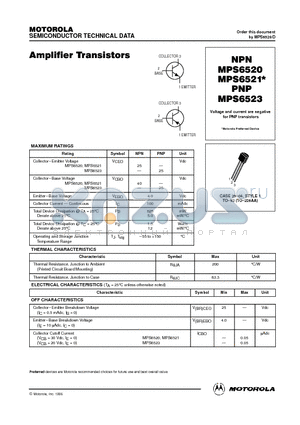 MPS6520 datasheet - Amplifier Transistors