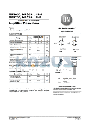 MPS651RLRBG datasheet - Amplifier Transistors