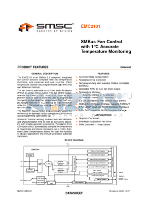 EMC2101 datasheet - SMBus Fan Control with 1`C Accurate Temperature Monitoring