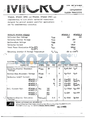 MPS6522 datasheet - COMPLEMENTARY SILICON TRANSISTORS
