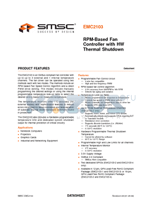 EMC2103-3-KP datasheet - RPM-Based Fan Controller with HW Thermal Shutdown