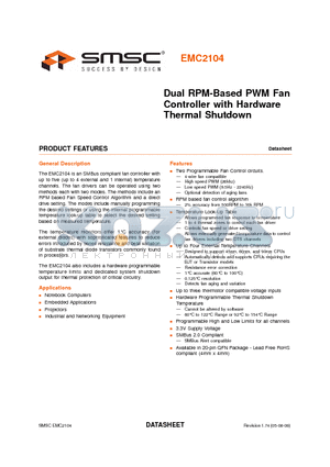 EMC2104 datasheet - Dual RPM-Based PWM Fan Controller with Hardware Thermal Shutdown