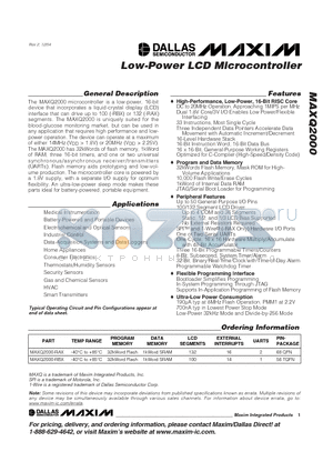 MAXQ2000-RBX datasheet - Low-Power LCD Microcontroller