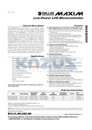 MAXQ2000-RAX datasheet - Low-Power LCD Microcontroller