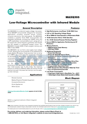 MAXQ305 datasheet - Low-Voltage Microcontroller with Infrared Module