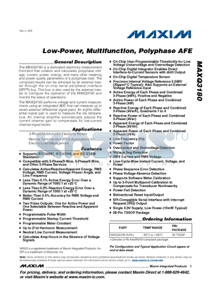 MAXQ3180 datasheet - Low-Power, Multifunction, Polyphase AFE