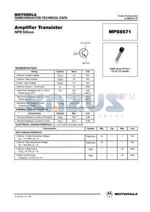 MPS6571 datasheet - Amplifier Transistor