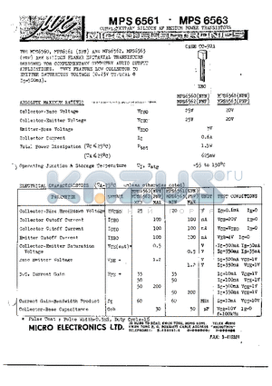 MPS6562 datasheet - COMPLEMENTARY SILICON AF MEDIUM POWER TRANSISTORS