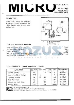 MGB120DA-3 datasheet - ULTRA HIGH BRIGHTNESS GREEN LED LAMP