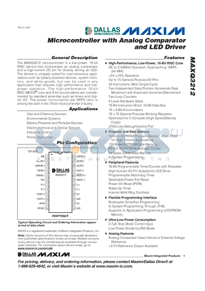 MAXQ3212 datasheet - Microcontroller with Analog Comparator and LED Driver