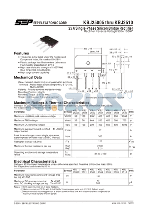 KBJ2506 datasheet - 25A SINGLE PHASE SILICON BRIDGE RECTIFIER