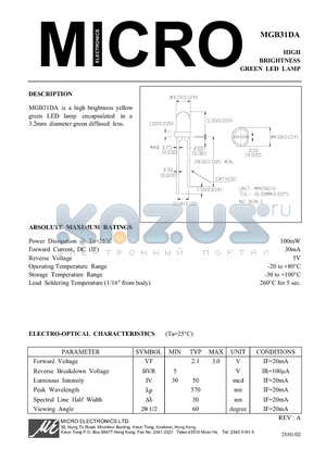 MGB31DA datasheet - GREEN LED LAMP