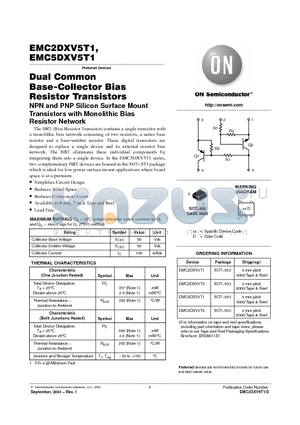 EMC2DXV5T1 datasheet - Dual Common Base-Collector Bias Resistor Transistors