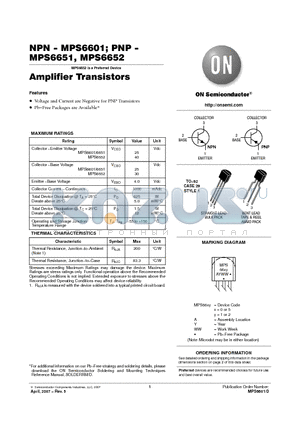 MPS6652RLRAG datasheet - Amplifier Transistors