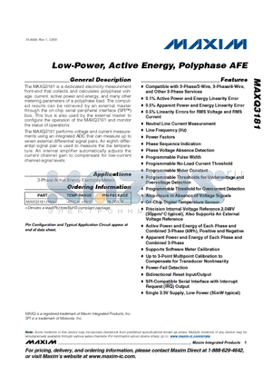 MAXQ3181-RAN+ datasheet - Low-Power, Active Energy, Polyphase AFE